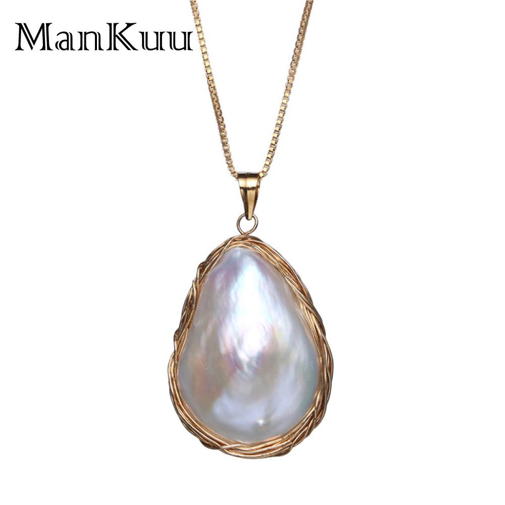 New Arrival 14K Gold Pearl Pendant Necklace Natural Pearl Water Drop Shape Baroque Necklace Fine Jewelry 2018