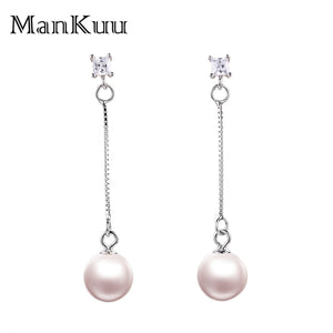 Vintage Pearl Drop Earrings Simple Design 925 Sterling Silver Dangle Earrings For Women Love Anniversary Gifts