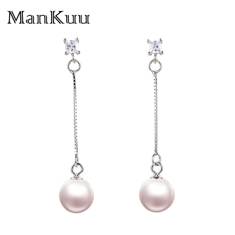 Vintage Pearl Drop Earrings Simple Design 925 Sterling Silver Dangle Earrings For Women Love Anniversary Gifts