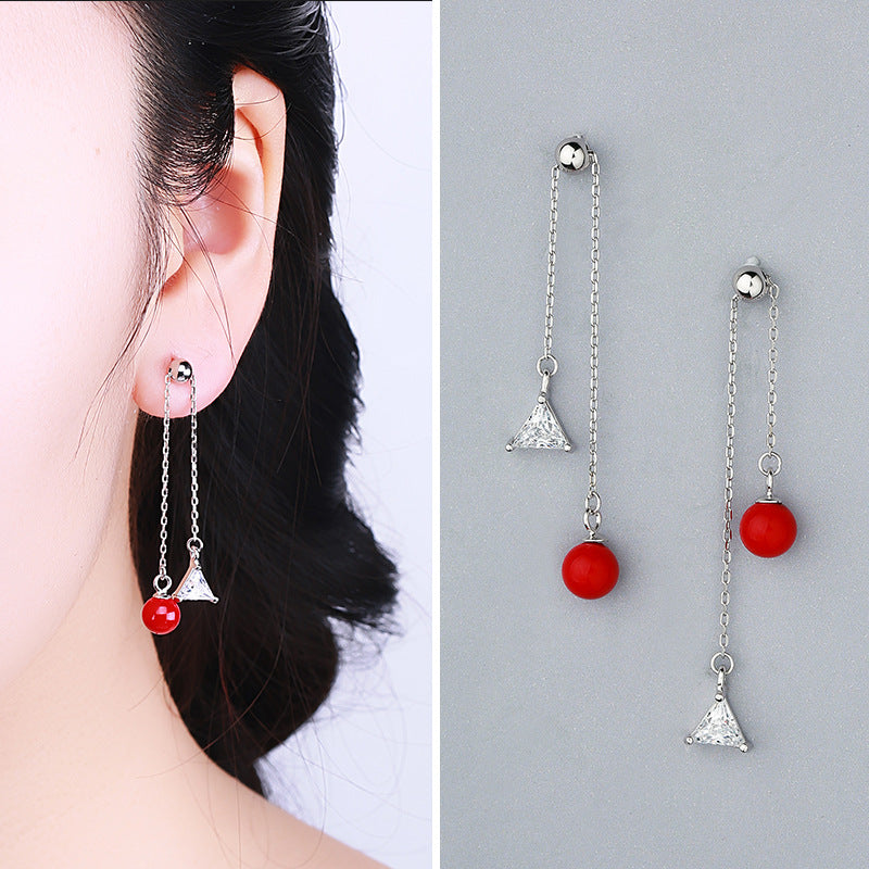 Manufacturers Selling S925 Tremella Hanging Female Han Edition Light Bead With Triangular St2018 Eardrop A Undertakes