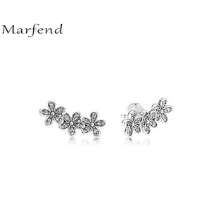 Marfend Valentine's D Sterling Silver 925 Three Shiny Flowers Elegant Stud Earrings for Women Party Fine Jewelry Gift