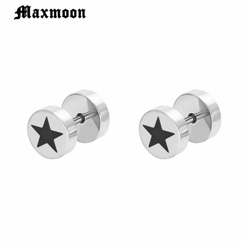 Men's Co Pentagram Stud Earrings Stainless Steel Male Boy Earring Accessories Silver Color