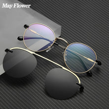 Load image into Gallery viewer, May Flower Roud Metal Retro Clip On Sunglasses Polarized Optical Magnetic Diopter Sun Glasses Myopia Eyewear For Men&amp;Women UV400