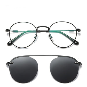May Flower Roud Metal Retro Clip On Sunglasses Polarized Optical Magnetic Diopter Sun Glasses Myopia Eyewear For Men&Women UV400