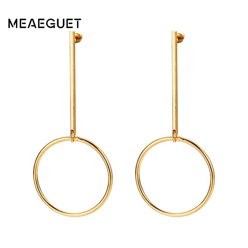 4MM Circle Big Drop Earrings For Women Accessories Gold-color Rock Dangle Stainless Steel Earrings Statement Jewelry