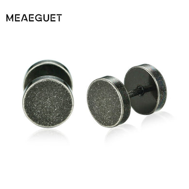 8mm Vintage Steampunk Silver Color Stainless Steel Ear Studs Earrings Retro Round Shaped Push Earring For Women Men