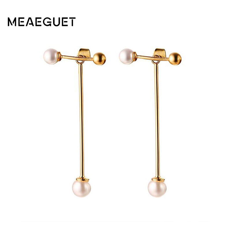 Round Bead Drop Earrings Female Gold-color Long Dangle Simulated Pearl Earrings for Women Brincos