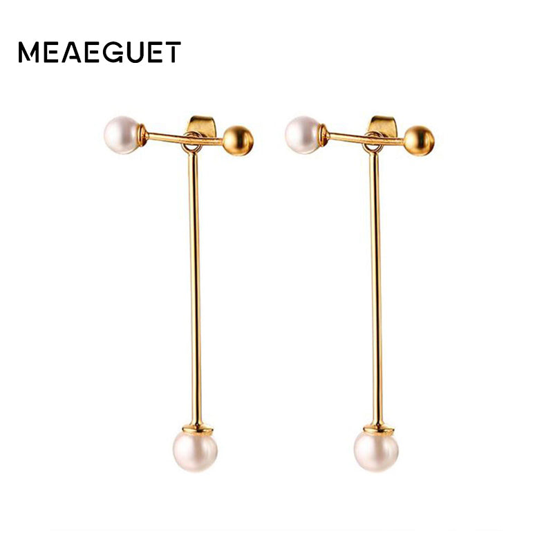 Round Bead Drop Earrings Female Gold-color Long Dangle Simulated Pearl Earrings for Women Brincos
