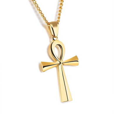 Meaning Life Egyptian Ankh Pendants Necklace in Stainless Steel Hieroglyph Jewelry with 22'' Free Chain - Silver, Gold, Black