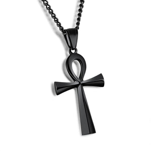 Meaning Life Egyptian Ankh Pendants Necklace in Stainless Steel Hieroglyph Jewelry with 22'' Free Chain - Silver, Gold, Black