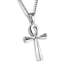Carica l&#39;immagine nel visualizzatore di Gallery, Meaning Life Egyptian Ankh Pendants Necklace in Stainless Steel Hieroglyph Jewelry with 22&#39;&#39; Free Chain - Silver, Gold, Black