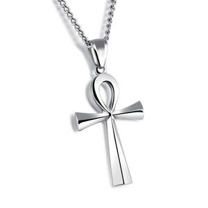 Meaning Life Egyptian Ankh Pendants Necklace in Stainless Steel Hieroglyph Jewelry with 22'' Free Chain - Silver, Gold, Black