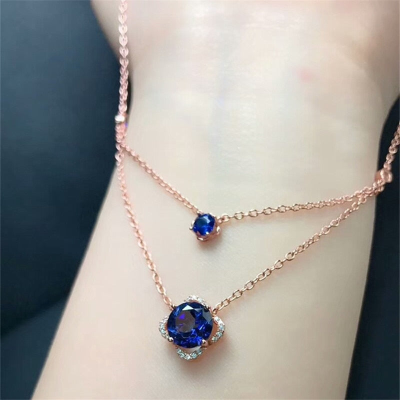 Collana con ciondolo ametista per pietra preziosa naturale da donna con due catene sottili Gioielli in argento 925 Moda gioielli viola 