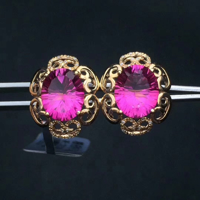 silver 925 jewelry rings Topaz inlaid 18-karat gold ring hits new engagement anniversary pink Ellipse natural gemstone