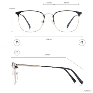 Medium Full Rim Metal Men and Women Rectangular Spectacles Frame With Spring Hinge For Multifocal Prescription Lenses