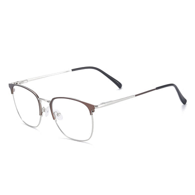 Medium Full Rim Metal Men and Women Rectangular Spectacles Frame With Spring Hinge For Multifocal Prescription Lenses