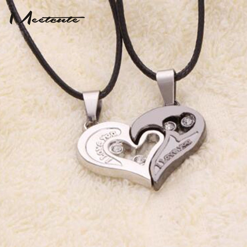Romantic Style Love Heart Pendant Necklace Couple Half Heart Shape Collar Chain I LOVE YOU Rope Chain Collar Necklace