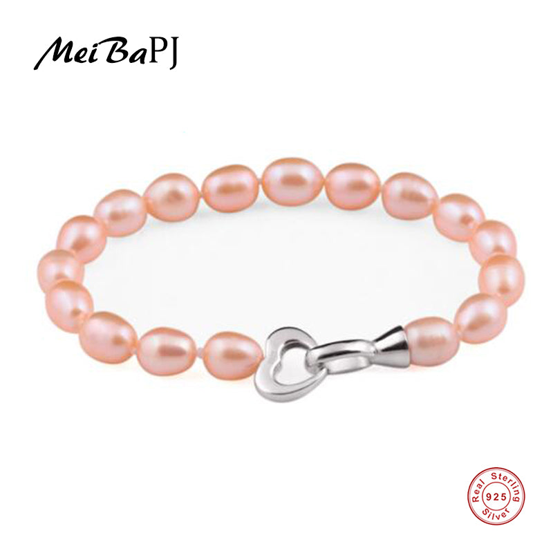 [MeiBaPJ]8-9mm 100% Natural Real Rice-shape Pearl Bracelet and Bangle Genuine Pearl Beads Jewelry