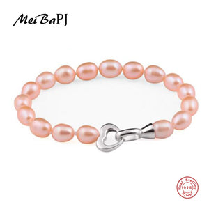 [MeiBaPJ]8-9mm 100% Natural Real Rice-shape Pearl Bracelet and Bangle Genuine Pearl Beads Jewelry