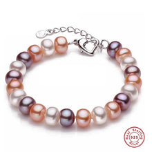 Carica l'immagine nel visualizzatore di Gallery, [MeiBaPJ] 925 Sterling Silver 8-9mm Fashion Semiround Pearl Bracelet for Women Lover Heart Accessaries Bangle Gift Bag