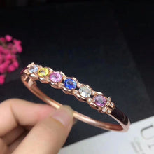 Carica l'immagine nel visualizzatore di Gallery, [MeiBaPJ] 925 Sterling Silver Bangle Natural Very Rare Natural Coloured Sapphire Gemstone Bracelet for Women Fine Accessaries