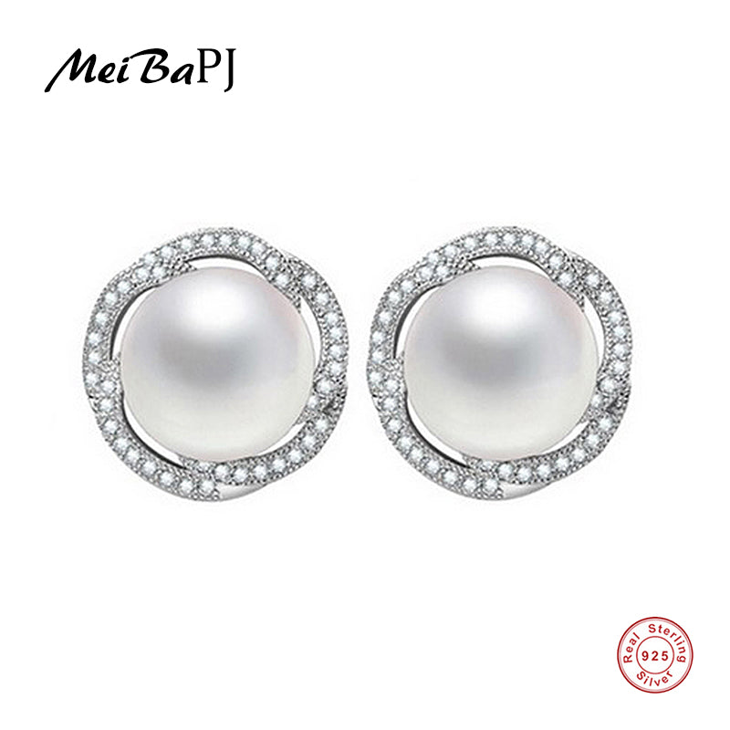 [MeiBaPJ]High quality 100% real flower pearl earrings for women 925 sterling silver stud earring gift for girlfriend