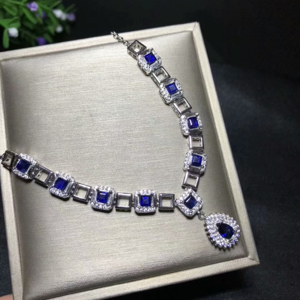 [MeiBaPJ]Real Natural Sapphire Gemstone Luxurious Necklace with Certificate 925 Pure Silver Fine Jewelry for Women
