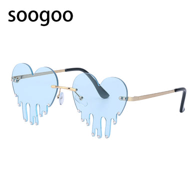 Melting Heart Sunglasses Women Men 2023 Rimless Brand Design Heart Frame Vintage Funny Party Sun Glasses