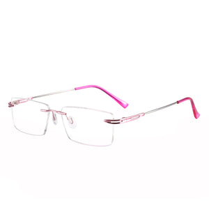 Memory Metal Men And Women Rimless Eyeglasses Glasses Rectangular Prescription Glasses For Myopia &amp; Reading Rimless Frame