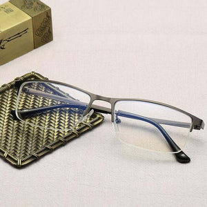 Men Alloy Myopia Glasses Square Half frame Anti-Blue-Light Non Spherical Layer Coated Lenses Eyeglasses -1.0 -1.5 -2.0 -3.0 -4.0