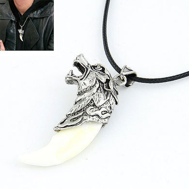 Men Antique Silver Tribal Stark Wolf Fang Tooth Pendant Necklace Vintage Wolf Tooth Dragon Alloy Pendant Necklace jewelry