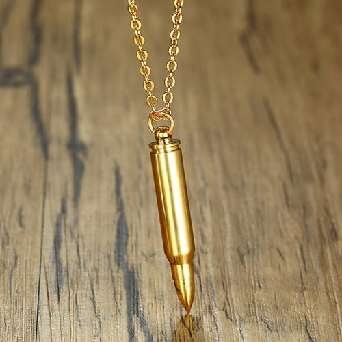 Collana classica da uomo con ciondolo a proiettile Collana con profumo apribile in acciaio inossidabile Collana punk color argento nero oro 