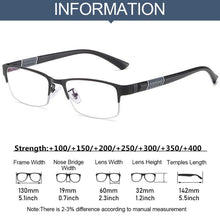Load image into Gallery viewer, Men Half Frame Classic Simple Anti-Blue Light Eye Protection Ultra Light Glasses Business Reading Glasses