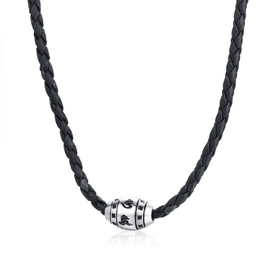 Men Hippie Necklace in Black Braided Leather with Stainless Steel Beaded Choker for Men Jewelry Gift Husband Mens Accessories