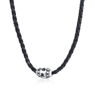 Men Hippie Necklace in Black Braided Leather with Stainless Steel Beaded Choker for Men Jewelry Gift Husband Mens Accessories