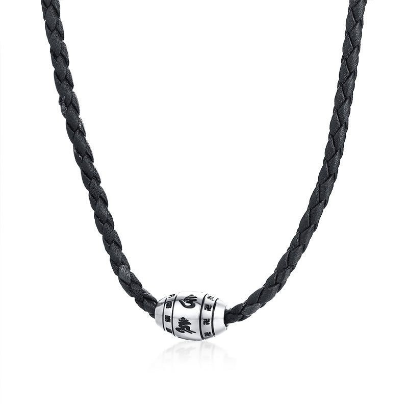 Men Hippie Necklace in Black Braided Leather with Stainless Steel Beaded Choker for Men Jewelry Gift Husband Mens Accessories
