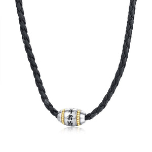 Men Hippie Necklace in Black Braided Leather with Stainless Steel Beaded Choker for Men Jewelry Gift Husband Mens Accessories