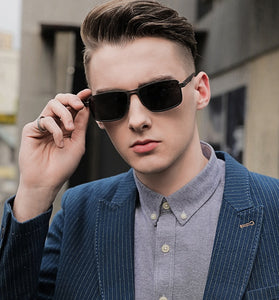 Men Polarized Sunglasses Gangster Dark Lens Flat Top Biker TR90 Metal Glasses