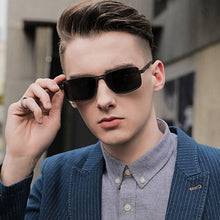 Load image into Gallery viewer, Men Polarized Sunglasses Gangster Dark Lens Flat Top Biker TR90 Metal Glasses