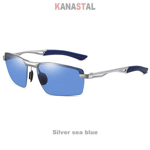 Men Polarized Sunglasses UV400 Alloy Square Half Frame Visor Eyewear Sunscreen Fishing Outdoor Sports Driving Sun Glasses Retro
