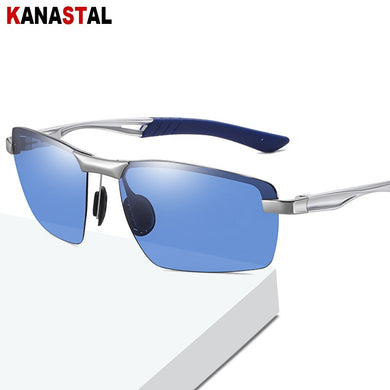 Men Polarized Sunglasses UV400 Alloy Square Half Frame Visor Eyewear Sunscreen Fishing Outdoor Sports Driving Sun Glasses Retro