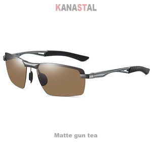 Men Polarized Sunglasses UV400 Alloy Square Half Frame Visor Eyewear Sunscreen Fishing Outdoor Sports Driving Sun Glasses Retro