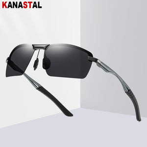 Men Polarized Sunglasses UV400 Alloy Square Half Frame Visor Eyewear Sunscreen Fishing Outdoor Sports Driving Sun Glasses Retro