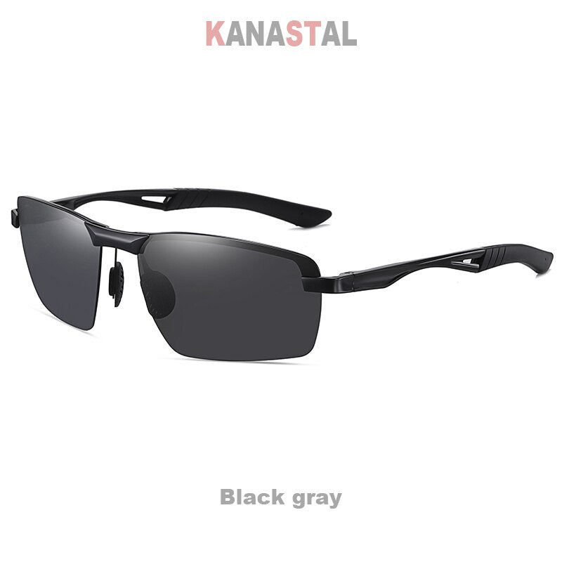 Men Polarized Sunglasses UV400 Alloy Square Half Frame Visor Eyewear Sunscreen Fishing Outdoor Sports Driving Sun Glasses Retro