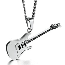 Load image into Gallery viewer, Men Quality Stainless Steel Necklace Fashion Guitar Pendant Necklace Silver Black Gold Colors Punk 60cm Chain Necklace