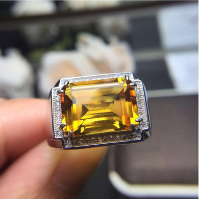 Men Ring Citrinel ring Natural real citrine 925 sterling silver 10*14mm big gemstone Fine jewelry