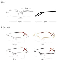 Load image into Gallery viewer, Men Semi Half Rim Titanium Optical Eyewear Frame Ultra Flexible Prescription Glasses for Myopia Screwless Spectacles Eyeglasses