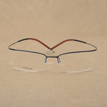 Load image into Gallery viewer, Men Semi Half Rim Titanium Optical Eyewear Frame Ultra Flexible Prescription Glasses for Myopia Screwless Spectacles Eyeglasses