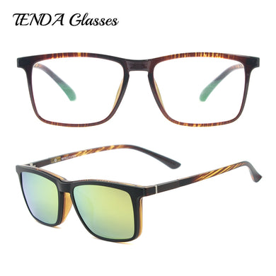 Men Square Polarized Clip On Sunglasses Lightweight Flexible TR90 Vintage Glasses Frames For Degree Lenses
