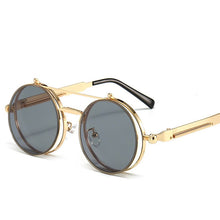 Carica l'immagine nel visualizzatore di Gallery, Occhiali Steampunk da uomo Occhiali da sole da donna Tonalità retrò Lenti apribili con occhiali da sole rotondi a doppio ponte 